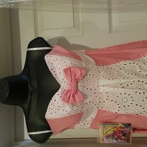 NWT Vintage Pink Betsey Johnson size 2 short, strapless, bow tie, eyelet dress